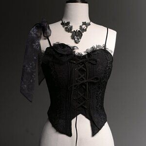 LilithHouse Apricot Blossom Black Corset Vest